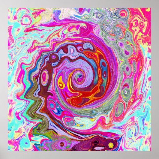 Groovy Abstrakt Retro Hot Pink und Blue Swirl Poster (Vorne)