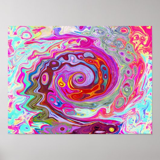 Groovy Abstrakt Retro Hot Pink und Blue Swirl Poster (Vorne)