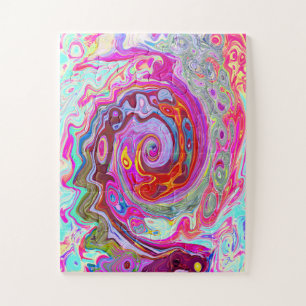 Groovy Abstrakt Retro Hot Pink und Blue Swirl Puzzle