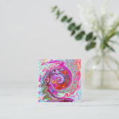 Groovy Abstrakt Retro Hot Pink und Blue Swirl Quadratische Visitenkarte (Stehend Vorderseite)