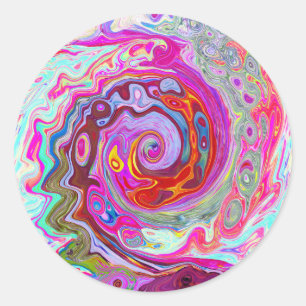 Groovy Abstrakt Retro Hot Pink und Blue Swirl Runder Aufkleber