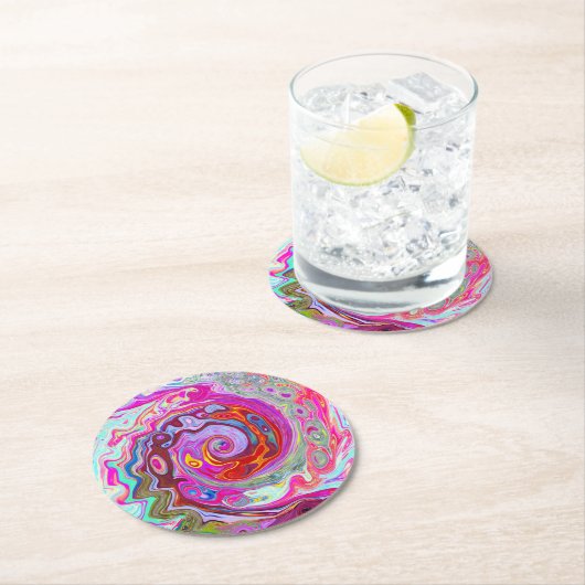 Groovy Abstrakt Retro Hot Pink und Blue Swirl Runder Pappuntersetzer (Vor Ort)