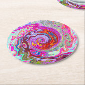 Groovy Abstrakt Retro Hot Pink und Blue Swirl Runder Pappuntersetzer (Angewinkelt)