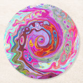 Groovy Abstrakt Retro Hot Pink und Blue Swirl Runder Pappuntersetzer (Vorderseite)