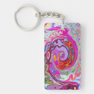 Groovy Abstrakt Retro Hot Pink und Blue Swirl Schlüsselanhänger