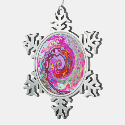 Groovy Abstrakt Retro Hot Pink und Blue Swirl Schneeflocken Zinn-Ornament (Rechts)