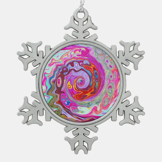 Groovy Abstrakt Retro Hot Pink und Blue Swirl Schneeflocken Zinn-Ornament (Vorderseite)