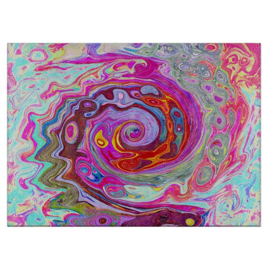 Groovy Abstrakt Retro Hot Pink und Blue Swirl Schneidebrett (Vorderseite)