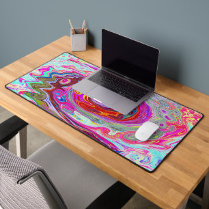 Groovy Abstrakt Retro Hot Pink und Blue Swirl Schreibtischunterlage