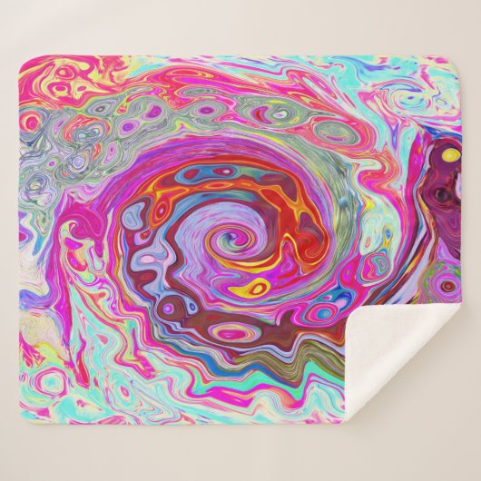 Groovy Abstrakt Retro Hot Pink und Blue Swirl Sherpadecke (Vorderseite (Horizontal))