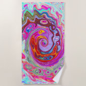 Groovy Abstrakt Retro Hot Pink und Blue Swirl Strandtuch (Vorderseite)