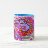 Groovy Abstrakt Retro Hot Pink und Blue Swirl Tasse (Zentrum)