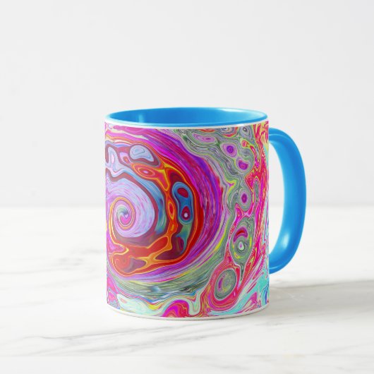 Groovy Abstrakt Retro Hot Pink und Blue Swirl Tasse (VorderseiteRechts)