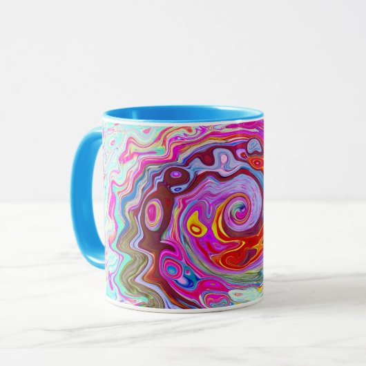 Groovy Abstrakt Retro Hot Pink und Blue Swirl Tasse (Vorderseite Links)