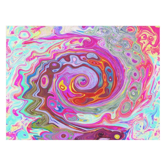 Groovy Abstrakt Retro Hot Pink und Blue Swirl Tischdecke (Vorderseite (Horizontal))