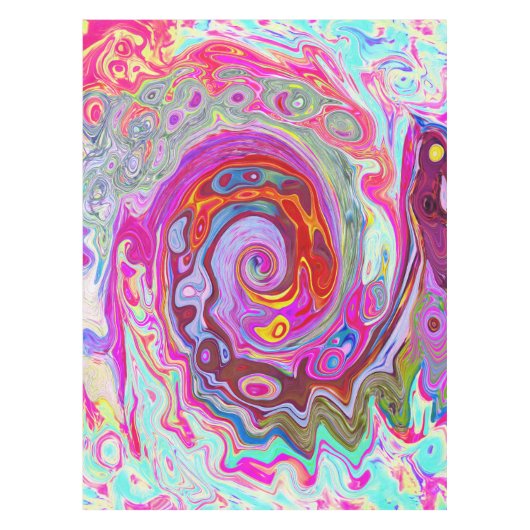 Groovy Abstrakt Retro Hot Pink und Blue Swirl Tischdecke (Vorderseite)
