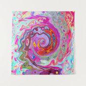 Groovy Abstrakt Retro Hot Pink und Blue Swirl Wandteppich (Vorderseite)
