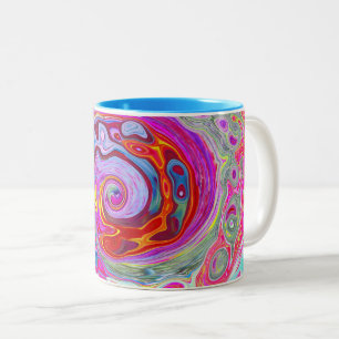 Groovy Abstrakt Retro Hot Pink und Blue Swirl Zweifarbige Tasse