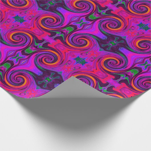 Groovy Abstrakt Retro Lila und Orange Swirl Geschenkpapier (Ecke)