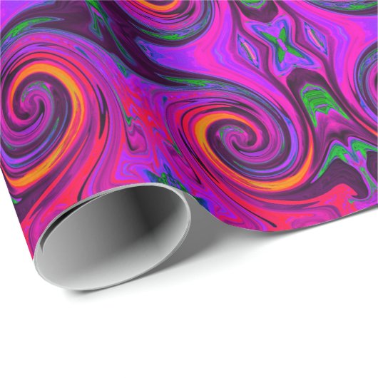 Groovy Abstrakt Retro Lila und Orange Swirl Geschenkpapier (Rolleneckpunkt)