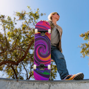 Groovy Abstrakt Retro Lila und Orange Swirl Skateboard