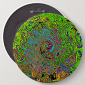Groovy Abstrakt Retro Lime Green und Blue Swirl Button (Vorne & Hinten)