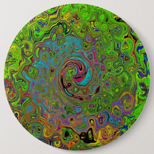 Groovy Abstrakt Retro Lime Green und Blue Swirl Button (Vorderseite)