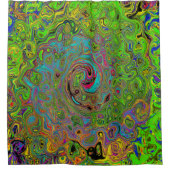 Groovy Abstrakt Retro Lime Green und Blue Swirl Duschvorhang (Vorderseite)