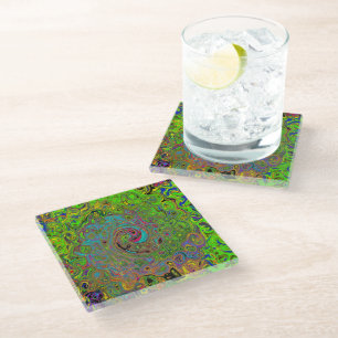 Groovy Abstrakt Retro Lime Green und Blue Swirl Glasuntersetzer