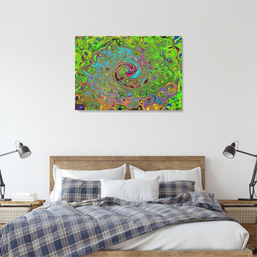 Groovy Abstrakt Retro Lime Green und Blue Swirl Leinwanddruck (Insitu (Schlafzimmer))