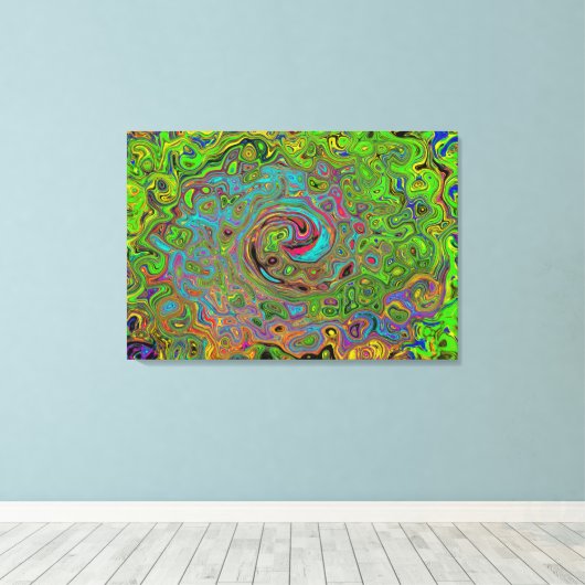 Groovy Abstrakt Retro Lime Green und Blue Swirl Leinwanddruck (Insitu (Holzboden))