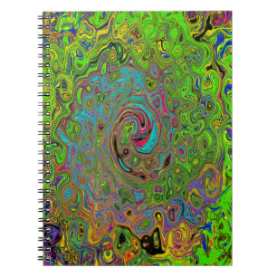 Groovy Abstrakt Retro Lime Green und Blue Swirl Notizblock
