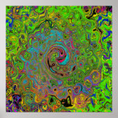 Groovy Abstrakt Retro Lime Green und Blue Swirl Poster (Vorne)