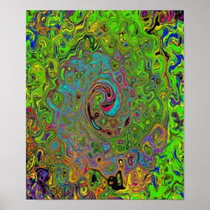 Groovy Abstrakt Retro Lime Green und Blue Swirl Poster