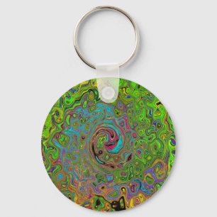 Groovy Abstrakt Retro Lime Green und Blue Swirl Schlüsselanhänger