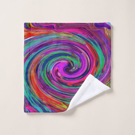 Groovy Abstrakt Retro Magenta Dark Rainbow Swirl Badhandtuch Set (Waschlappen)