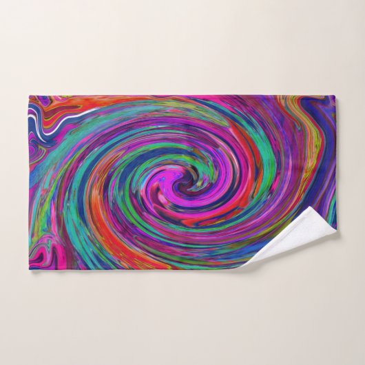 Groovy Abstrakt Retro Magenta Dark Rainbow Swirl Badhandtuch Set (Handtuch)