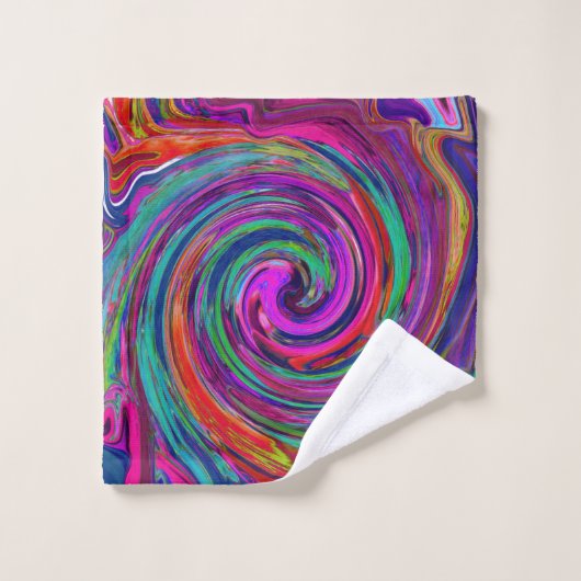 Groovy Abstrakt Retro Magenta Dark Rainbow Swirl Badhandtuch Set (Waschlappen)