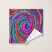Groovy Abstrakt Retro Magenta Dark Rainbow Swirl Badhandtuch Set (Waschlappen)