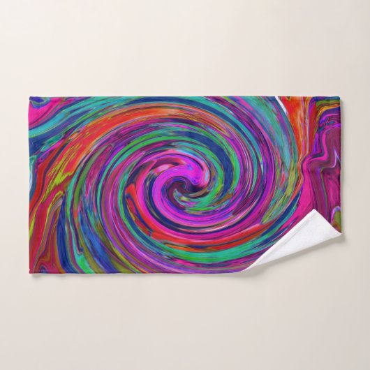 Groovy Abstrakt Retro Magenta Dark Rainbow Swirl Badhandtuch Set (Handtuch)