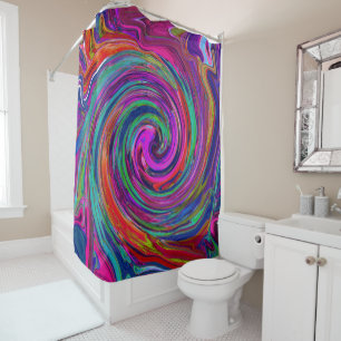Groovy Abstrakt Retro Magenta Dark Rainbow Swirl Duschvorhang