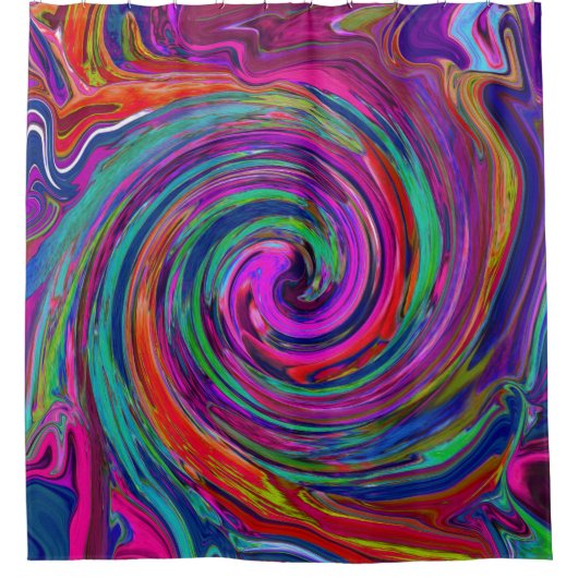 Groovy Abstrakt Retro Magenta Dark Rainbow Swirl Duschvorhang (Vorderseite)