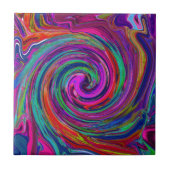 Groovy Abstrakt Retro Magenta Dark Rainbow Swirl Fliese (Vorderseite)