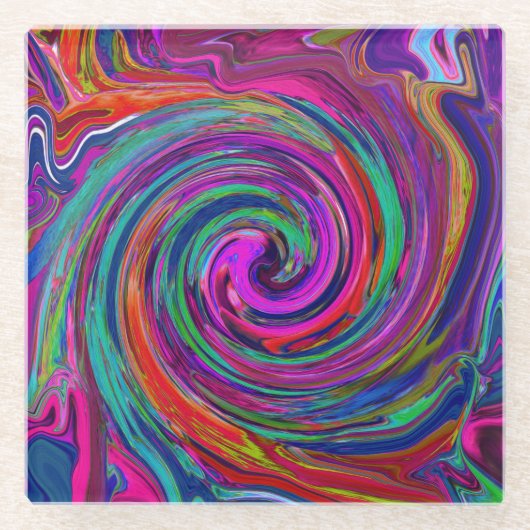 Groovy Abstrakt Retro Magenta Dark Rainbow Swirl Glasuntersetzer (Vorderseite)