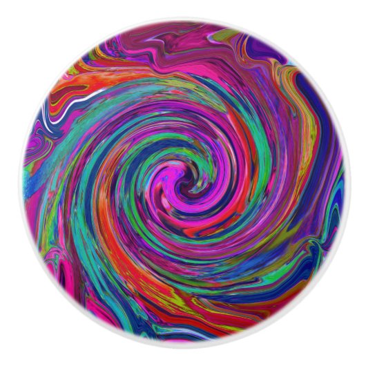 Groovy Abstrakt Retro Magenta Dark Rainbow Swirl Keramikknauf (Vorderseite)