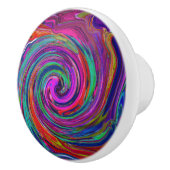 Groovy Abstrakt Retro Magenta Dark Rainbow Swirl Keramikknauf (Rechts)
