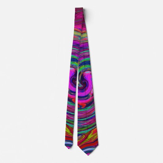 Groovy Abstrakt Retro Magenta Dark Rainbow Swirl Krawatte (Rückseite)