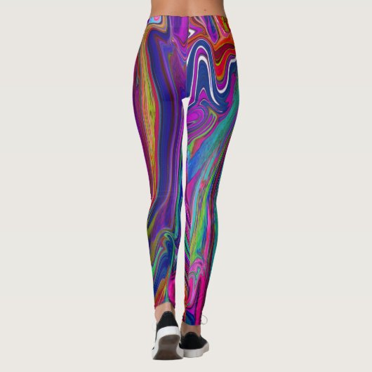 Groovy Abstrakt Retro Magenta Dark Rainbow Swirl Leggings (Rückseite)