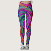 Groovy Abstrakt Retro Magenta Dark Rainbow Swirl Leggings (Vorderseite)