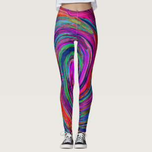 Groovy Abstrakt Retro Magenta Dark Rainbow Swirl Leggings